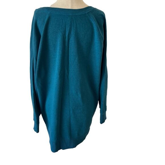 Old Navy “Long Weekend” Embroidered Fleece Sweatshirt Large Teal - Picture 4 of 7
